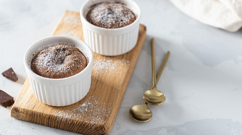 chocolate fondants in white ramekins