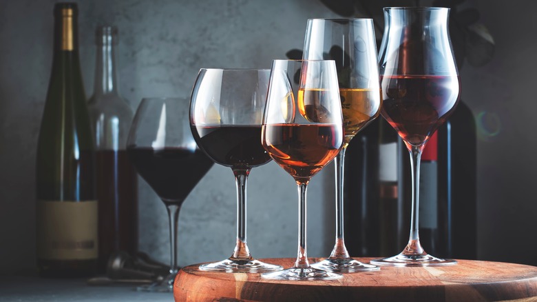 Different wines presented on top of serving board