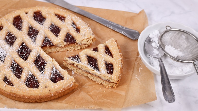 Linzer torte with powdered sugar