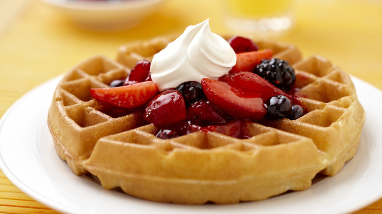 Waffle topped with fruit