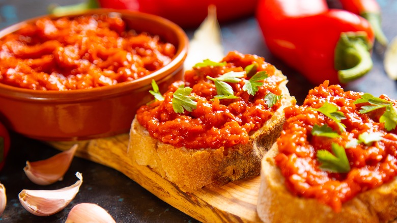 Ajvar on sliced bread