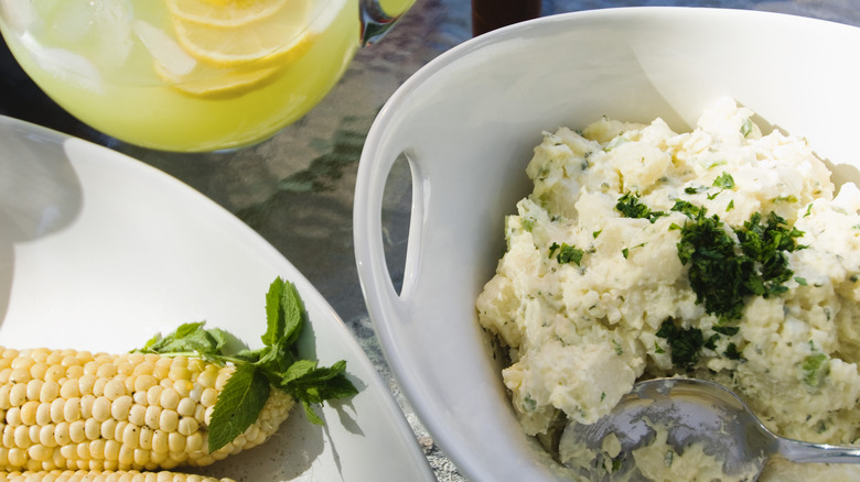 potato salad on picnic table