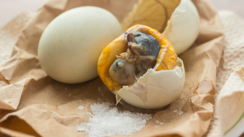 A peeled balut