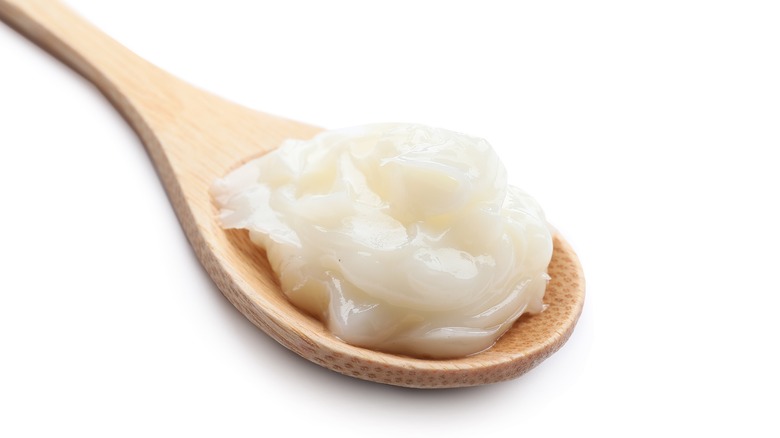 wooden spoon holding beef tallow