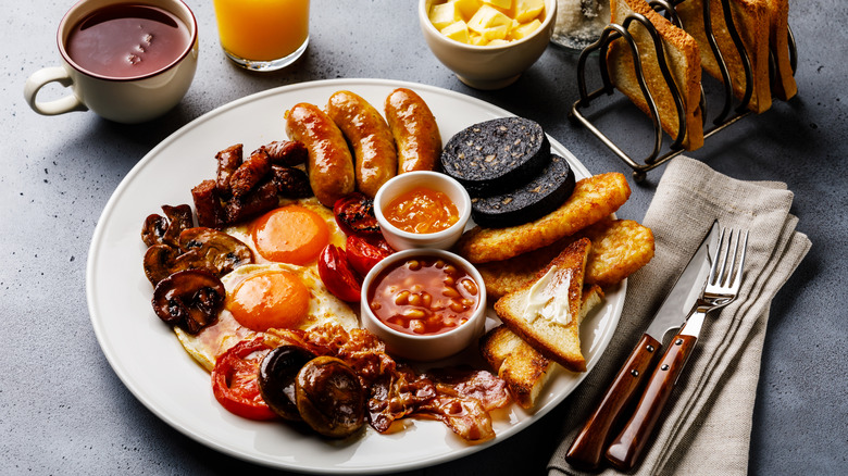 Full English breakfast on plate