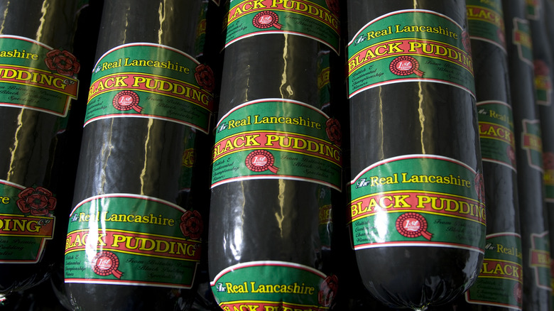 Multiple links of black pudding
