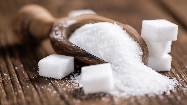 White granulated sugar and cubes 