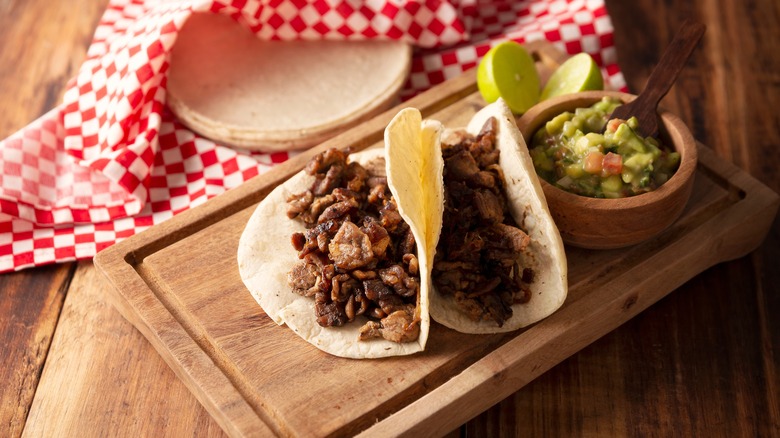 tacos with chopped beef filling