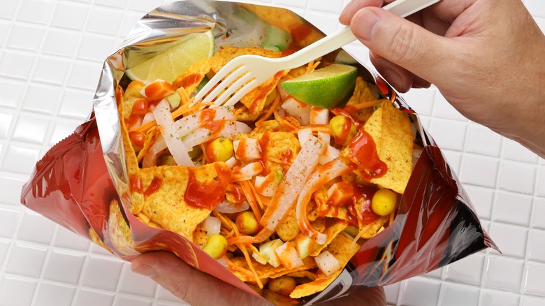 Bag of Mexican Dorilocos snack with chamoy