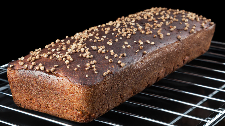 Coriander seeds on Russian Borodinsky brown bread