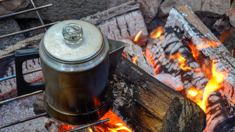 Coffee pot over an open fire