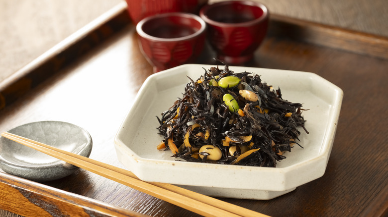hijiki seaweed on plate in restaurant