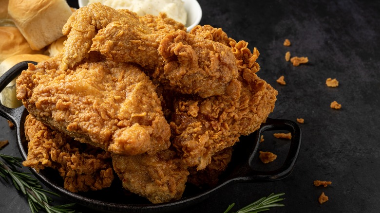 Fried chicken in a cast iron pan