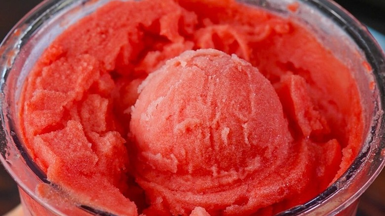 Watermelon Italian ice in glass cup