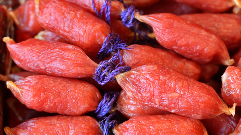 Closeup of wide lap cheong links
