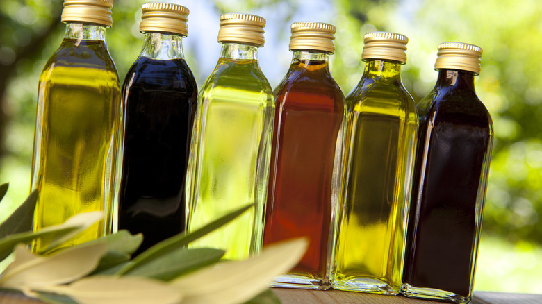 bottles vinegar varieties in a row