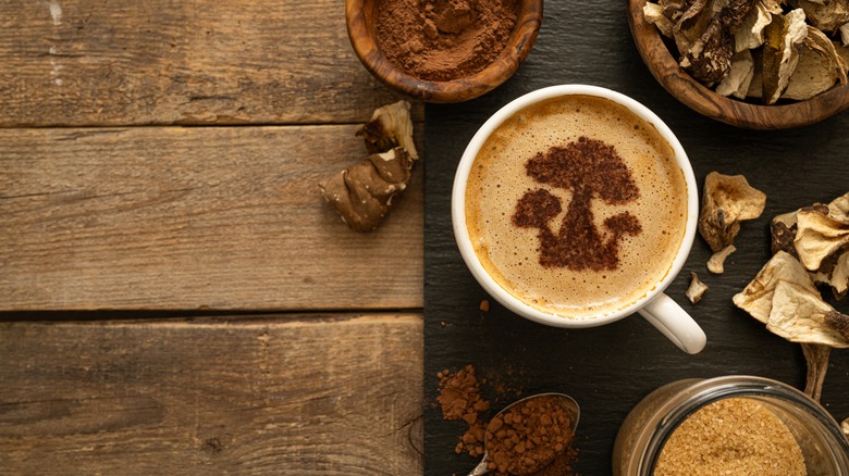 mushroom coffee overhead shot