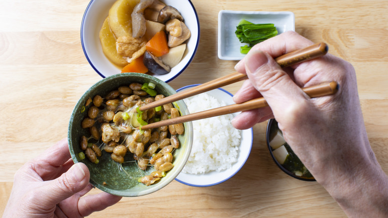 eating natto with chopsticks