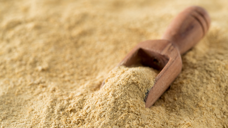 Loose bulk nutritional yeast powder with scoop