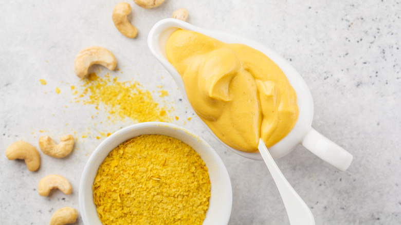 Vegan nutritional yeast and cashew nut cheese sauce