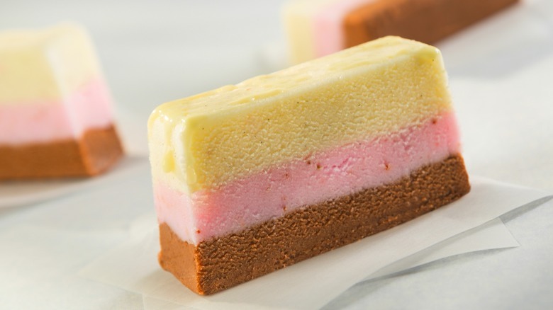 Neapolitan-flavored ice cream slice