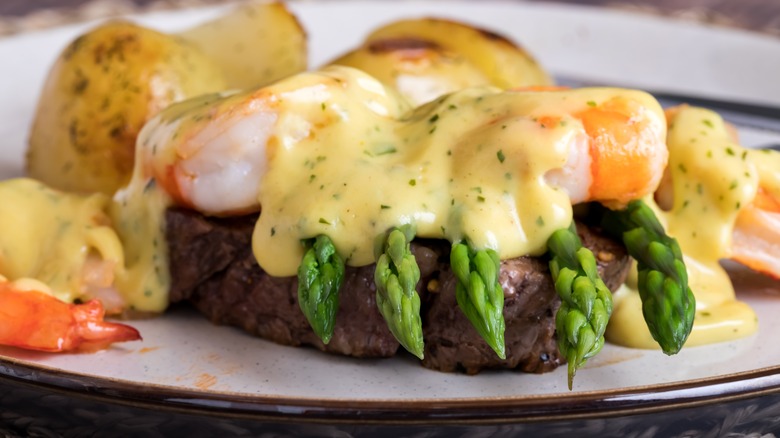 Steak Oscar with shrimp