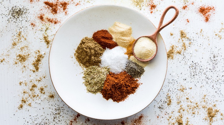 Plate with various spices