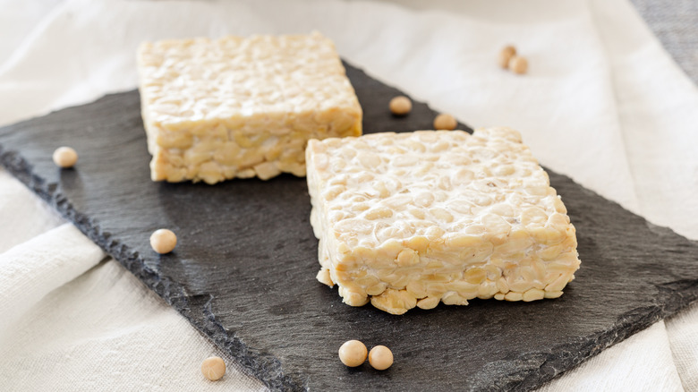 halved slab of tempeh