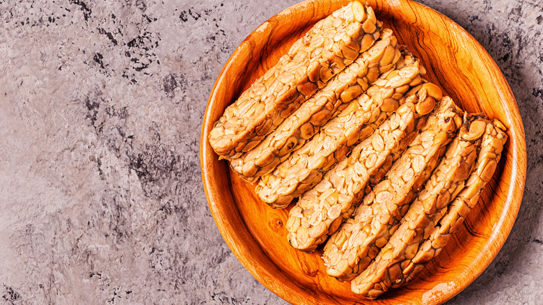 thinly sliced tempeh in bowl