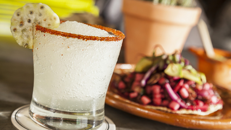 Cocktail with prickly pear garnish