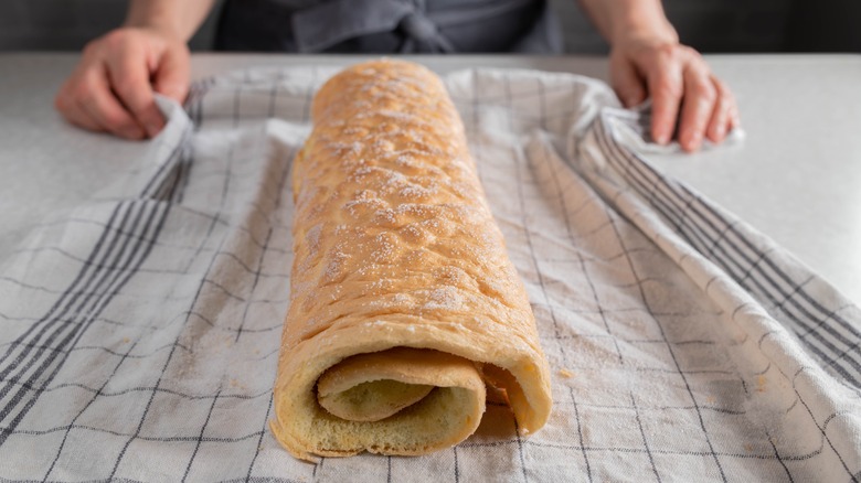 Rolled layer of sponge cake