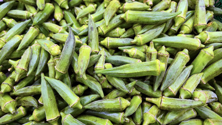 A pile of fresh, green okra