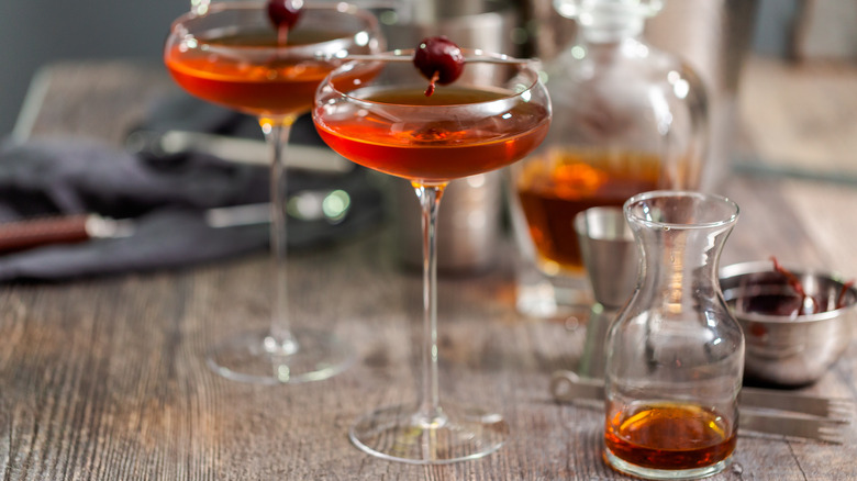 manhattan cocktails on bar
