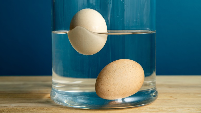 Floating and sunken eggs in water
