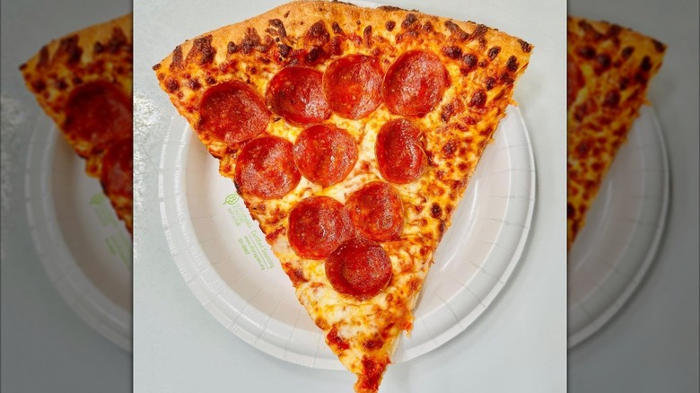 Slice of Costco pepperoni pizza