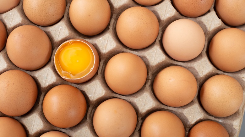 Carton of brown eggs