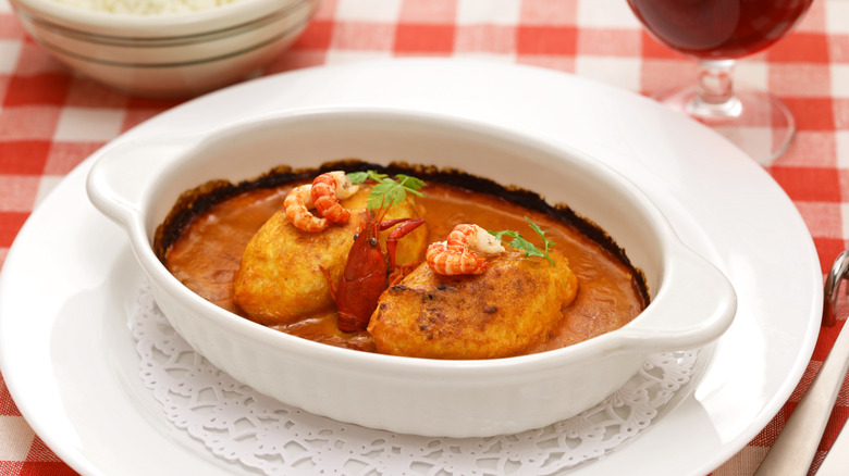 Fish dumplings with Nantua crayfish sauce