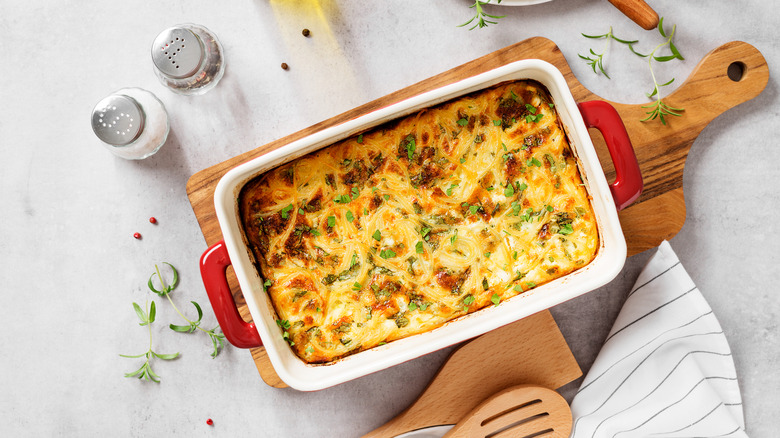 baked spaghetti in a casserole dish