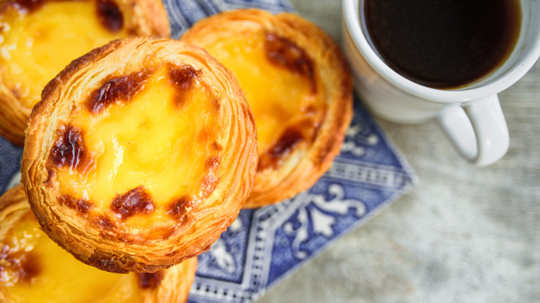 Portuguese egg tart close up