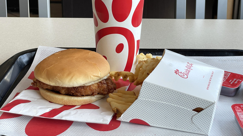 A Chick-fil-A meal on a food tray