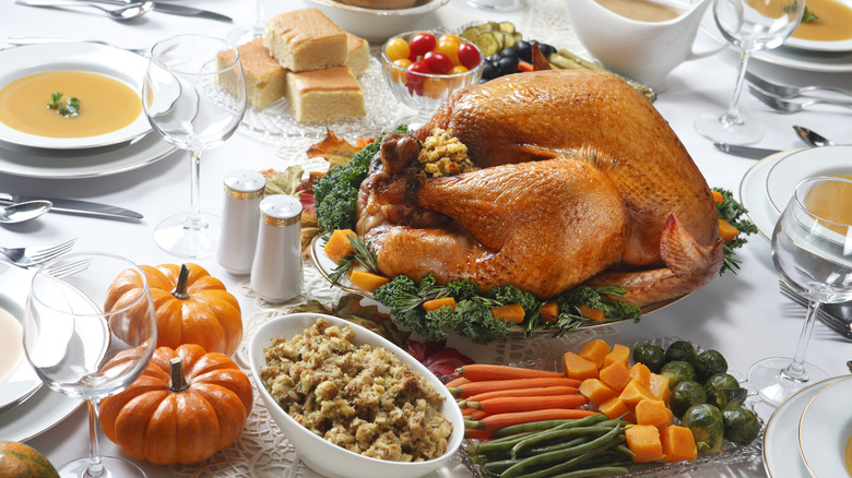 Table set with Thanksgiving meal