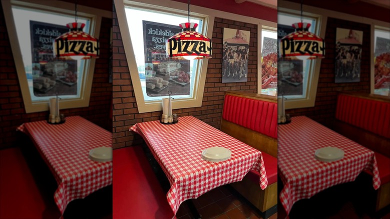 A vintage Pizza Hut dining room.