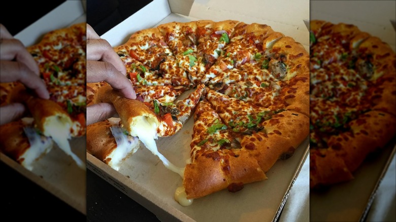 A Pizza Hut stuffed crust pizza.