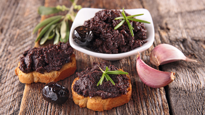Black olive tapenade with garlic and herbs
