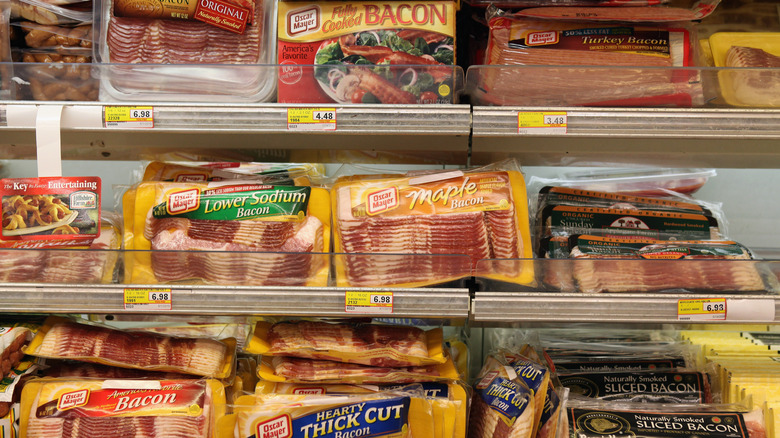 a grocery store bacon section