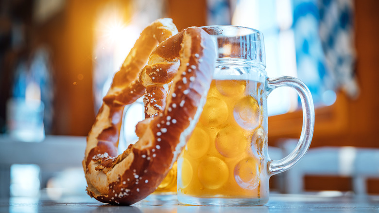 Mug of beer and a pretzel