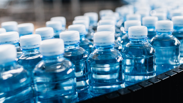 bottles of water on bottling line