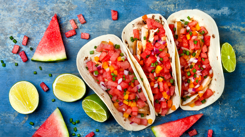 chicken taco and watermelon salsa