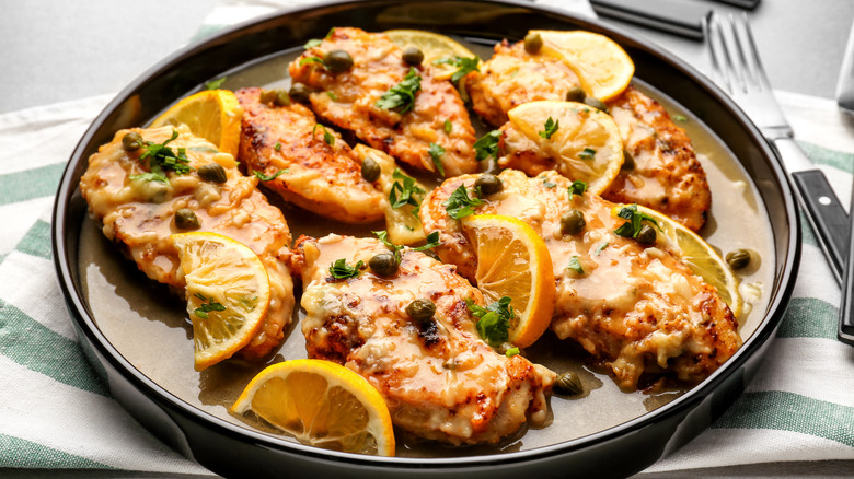 Plate of chicken piccata