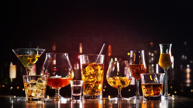 Assorted alcoholic drinks on bar